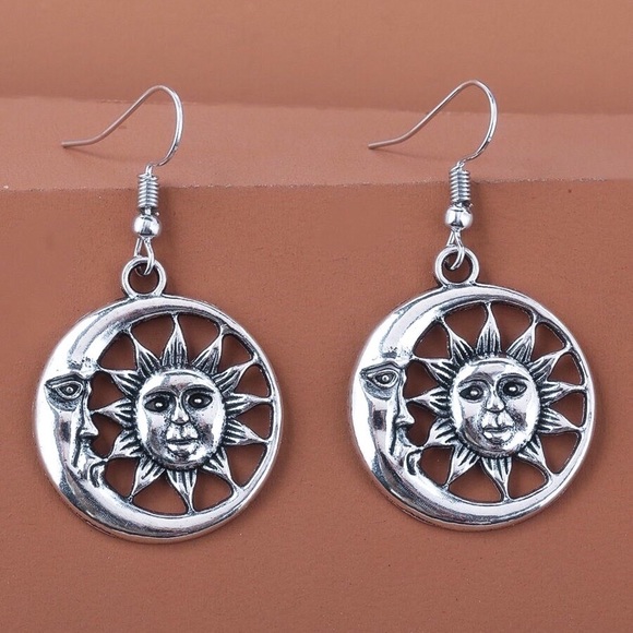 Any 2/$20! Silver Moon & Star Circular Boho Drop Earrings - Picture 2 of 6